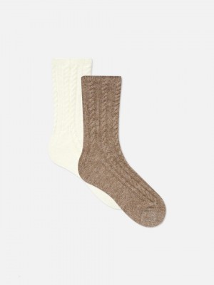 Primark 2-Pack Cable Knit Sokken Dames Beige | Nederland 80976-VHJN