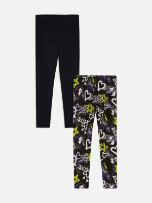 Primark 2-Pack Multi Design Leggings Meisjes Zwart | Nederland 34817-JGBS