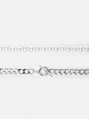 Primark 2-Pack Pearl & T-Bar Kettingen Heren Zilver | Nederland 74139-JHOM