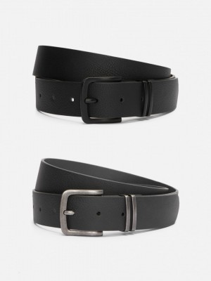 Primark 2-Pack Textured Faux Leren Riem Heren Zwart | Nederland 50746-WUPL