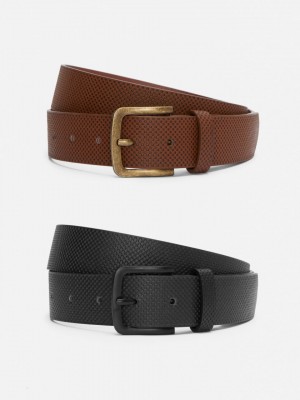Primark 2-Pack Textured Faux Leren Riem Heren Zwart | Nederland 06241-QTSH