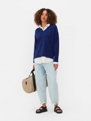 Primark 2-in-1 V-Neck Truien Dames Donkerblauw | Nederland 04738-IBJE