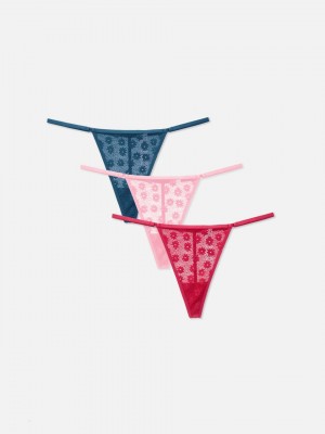 Primark 3-Pack Daisy Kanten String Dames Fuchsie | Nederland 45132-RLPZ