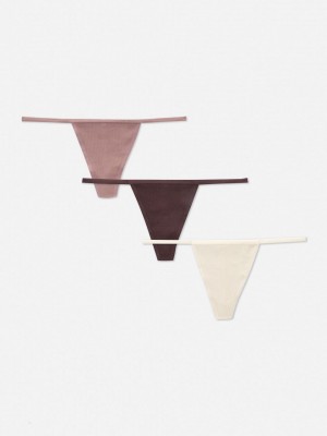 Primark 3-Pack Geribbeld String String Dames Beige | Nederland 60723-EAFB
