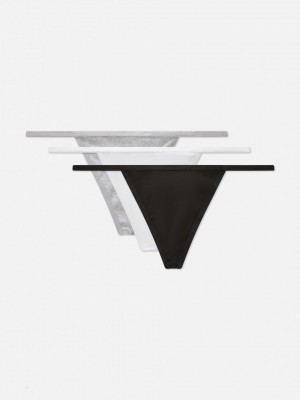 Primark 3-Pack Katoenen G-String String Dames Zwart Wit | Nederland 85364-FXMA