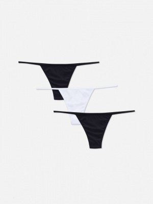 Primark 3-Pack Microfiber String Dames Zwart Wit | Nederland 10759-MPTQ