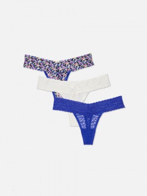 Primark 3-Pack Multi Kanten String Dames Lichtblauw | Nederland 68019-BJQE