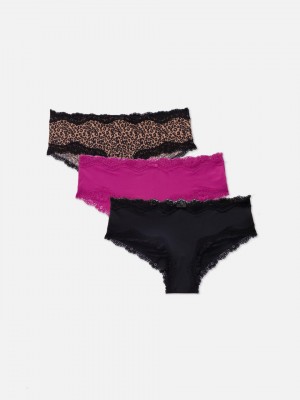 Primark 3-Pack Multi Kanten Trim Hipster Slips Dames Donkerroze | Nederland 97168-MSQT