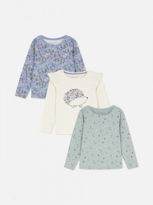 Primark 3-Pack Multi Long Sleeve T-shirts Meisjes Donkerblauw | Nederland 64395-IOBK