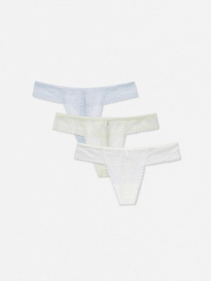 Primark 3-Pack Paneled Kanten String Dames Lichtblauw | Nederland 97213-VSBW