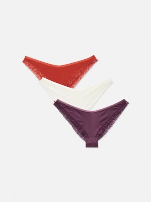 Primark 3-Pack Shiny Kanten Trim Brazilian Slips Dames Paars | Nederland 73281-RCGH