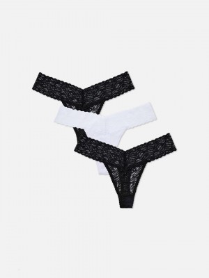 Primark 3-Pack Stretch Kanten Bandeau String Dames Zwart Wit | Nederland 54102-JRPB