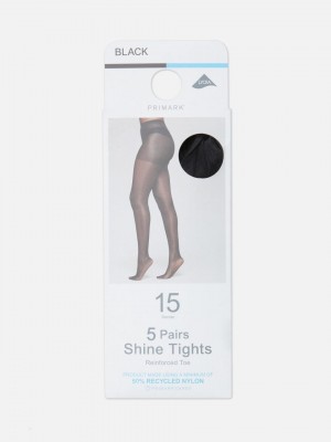 Primark 5-Pack 15 Denier Shine Tights Hardloopbroek Dames Zwart | Nederland 37045-HUDB