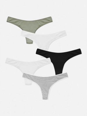 Primark 5-Pack Everyday String Dames Zwart Wit | Nederland 71293-PUZE