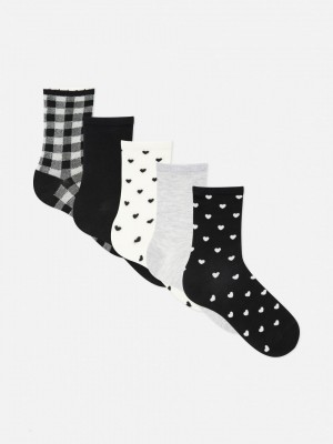 Primark 5-Pack Pattern Crew Sokken Dames Zwart Wit | Nederland 61274-TEAL
