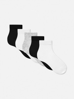 Primark 5-Pack Quarter Crew Sokken Dames Wit Zwart | Nederland 87621-WXRI