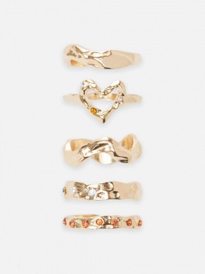 Primark 5-Pack Textured Rings Ringen Dames Geel | Nederland 95246-INAE