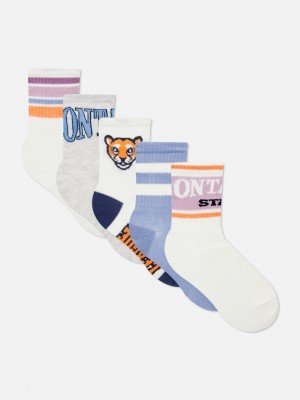 Primark 5-Pack Varsity Print Geribbeld Ankle Sokken Meisjes Oranje | Nederland 83196-BFMJ