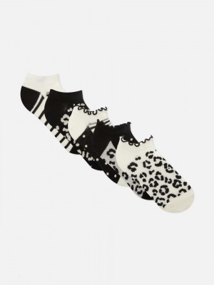 Primark 5pk Monochromatic Animal Print Trainer Sokken Meisjes Zwart Wit | Nederland 24638-YATW