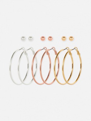 Primark 6-Pack Metallic Stud and Hoop Oorbellen Dames Gekleurd | Nederland 13790-EIWT