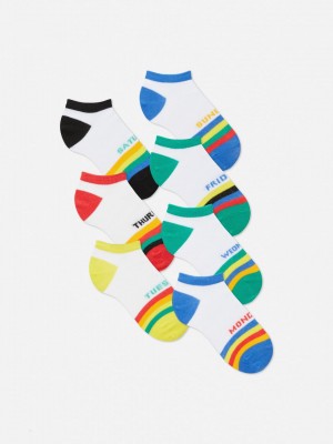 Primark 7-Pack Days of the Week Gestreept Sneaker Sokken Jongens Wit | Nederland 91365-GNOL
