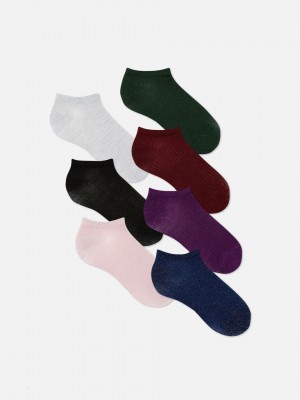 Primark 7-Pack Geribbeld Shimmer Sneaker Sokken Dames Rood | Nederland 43061-EKSC