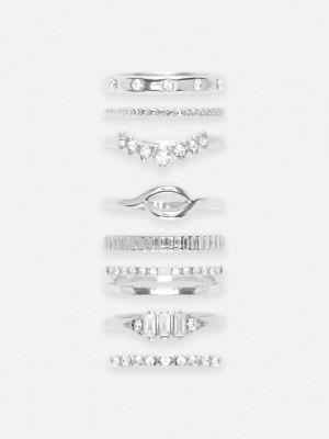 Primark 8-Pack Rhinestone Stacking Rings Ringen Dames Wit | Nederland 74953-CNPX