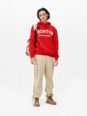 Primark Boston City Long Sleeve Hoodie Heren Rood | Nederland 62738-SPUF