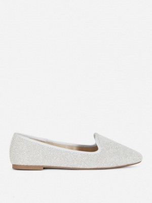 Primark Brede Fit Glitter Platte Hakken Dames Zilver | Nederland 89432-DYSF