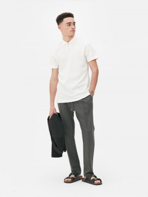 Primark Cable Texture Quarter Zip Polo Overhemd Heren Wit | Nederland 94761-EAUF