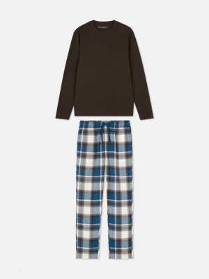 Primark Check Bottom Long Sleeve Pyjama Heren Bruin | Nederland 91863-NKBY