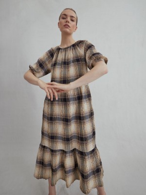 Primark Check Pint Smock Midi Jurk Dames Bruin | Nederland 91053-RPEO