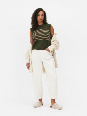 Primark Crew Neck Stripe Vest Dames Olijfgroen | Nederland 47586-UQOJ