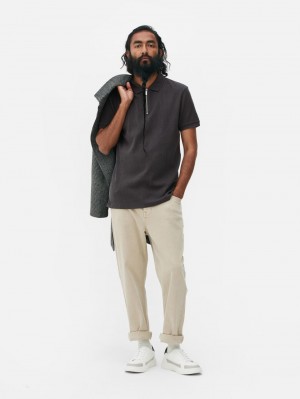 Primark Crinkle Textured Polo Overhemd Heren Grijs | Nederland 80514-JGQX