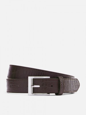 Primark Crocodile Embossed Faux Leren Riem Heren Donkerbruin | Nederland 09265-PVTK