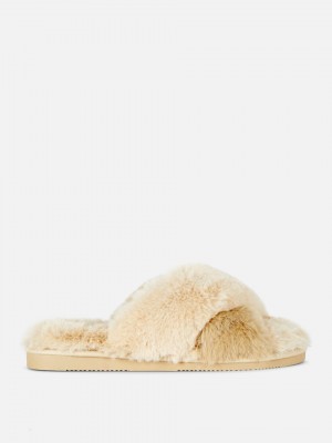 Primark Cross Riemen Faux Fur Badeslippers Dames Beige | Nederland 13298-HFUY