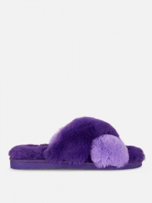 Primark Cross Riemen Faux Fur Badeslippers Dames Paars | Nederland 67312-RLHX