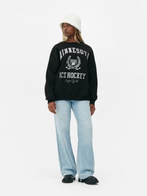 Primark Distressed Varsity Print Pullover Dames Zwart | Nederland 79214-AUHX