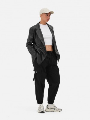 Primark Double Breasted Faux Leren Blazer Dames Zwart | Nederland 15032-WOUF
