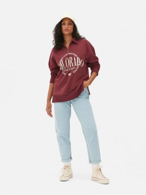Primark Embroidered Polo Sweatshirt Dames Bordeaux | Nederland 65978-MAJR