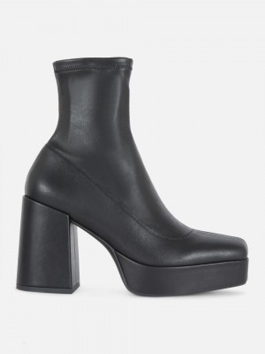 Primark Faux Leren Platform Enkellaarzen Dames Zwart | Nederland 30249-KDJB