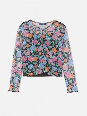 Primark Floral Mesh Long Sleeve T-shirts Meisjes Gekleurd | Nederland 72085-XNAY