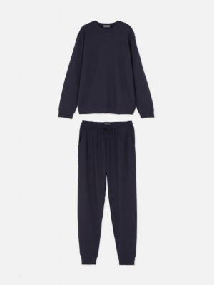 Primark Geribbeld and Lounging Sweatshirt Heren Donkerblauw | Nederland 37412-TECB