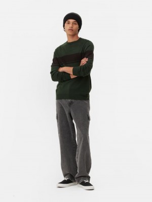 Primark Gestreept Crew Neck Truien Heren Groen | Nederland 13085-NOMR