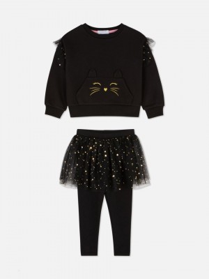 Primark Glittery Cat Halloween Outfit Sweatshirt Meisjes Zwart | Nederland 24371-GKDC