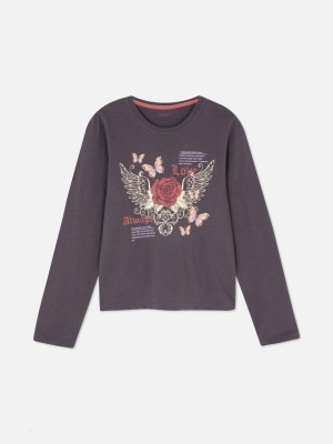 Primark Grafische Long Sleeve T-shirts Meisjes Grijs | Nederland 40891-HYCL