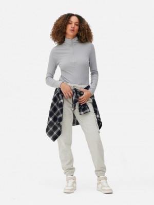 Primark Half-Zip Long Sleeve Funnel Neck Topjes Dames Lichtgrijs | Nederland 13567-WIRO