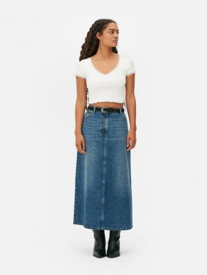 Primark Kanten Trim Cropped V-Neck T-shirts Dames Wit | Nederland 94613-EJWM