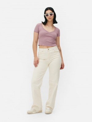 Primark Kanten Trim Cropped V-Neck T-shirts Dames Roze | Nederland 06235-TRJE