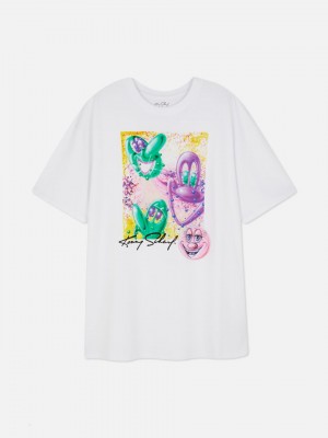 Primark Kenny Scharf Oversized Sleep T-shirts Dames Wit | Nederland 94326-ZBSN